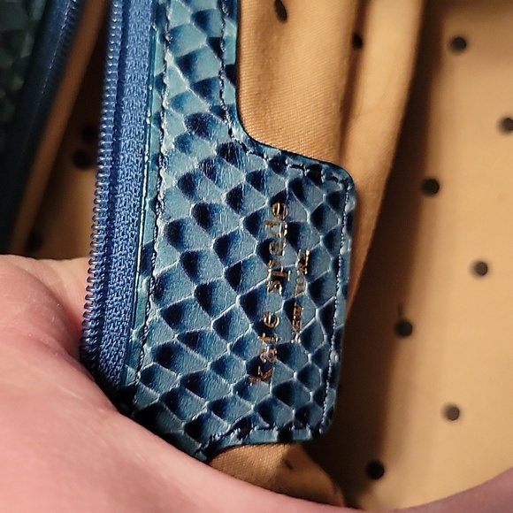 Kate Spade mini satchel in black nylon w/blue/green snakeskin handles & trim - Picture 5 of 8